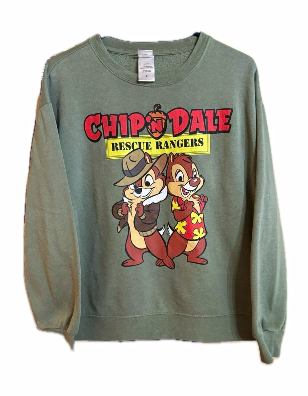 Disney Chip 'n Dale Rescue Rangers Green Crewneck Pullover Sweatshirt Women L